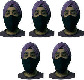 At your door Sikh cotton Face Mask for Turban Wearers  Reusable, Washable, Black colour (Pack of 5)