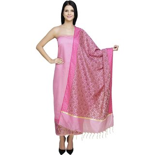                       Mansha Fashions Women Art Silk Banarasi Suit with matching Dupatta Pink                                              