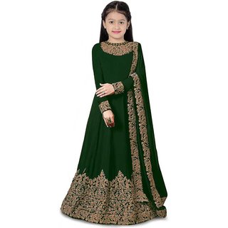 Femisha Creation Green Satin Heavy Designer Girls Traditional Semi Stitched Gown it s 3 15 Years Girls Free Size