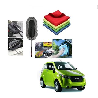 Auto Addict Combo Car Microfiber Duster, Cloth 300 GSM 40x40 cm (4pcs) car Cleaning Brush For Mahindra Reva