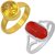 Memoir Gold Plated Faux Pukhraj and Silver Faux Munga Finger Ring Lucky Stone