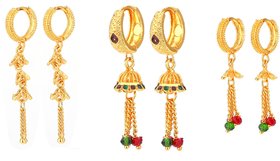 Gautam Combo of Trendy Gold plated Hoop Earrings Jewellery for Women and Girls set of 3 Pair (X,W,V)