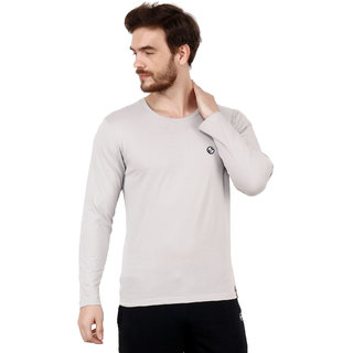 Shellocks Cotton Hosiery Round Neck Full Sleeve Light Grey T-Shirt for Men