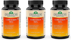 Greeniche Curcumin 95 Curcuminoids  Immune  Joint Support  500mg - 60 Veg Capsule (PACK OF 3)