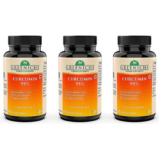 Greeniche Curcumin 95 Curcuminoids  Immune  Joint Support  500mg - 60 Veg Capsule (PACK OF 3)