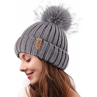 Luisaviaroma Girls Accessories Headwear Hats Wool Blend Knit Hat W/ Fur Pompoms 