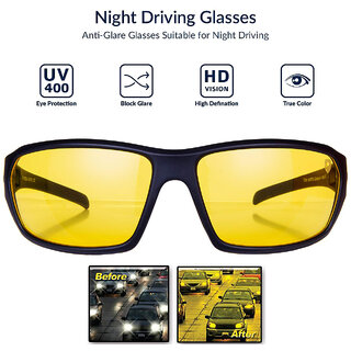 Kanny Devis Yellow Black Night Vision Free Size Full Rim Wrap-around Non-Metal Unisex Sunglasses
