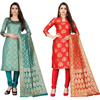 Anand Multicolored Jacquard Woven Work Salwar Suit Material For Women(Set of 2)( P2_JDM38_JDM96 )