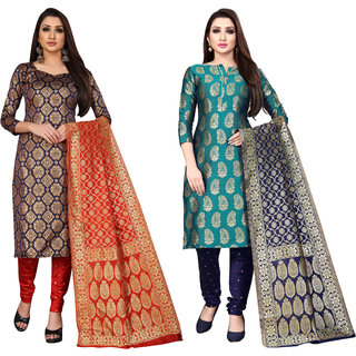 Anand Multicolored Jacquard Woven Work Salwar Suit Material For Women(Set of 2)( P2_JDM47_JDM58 )