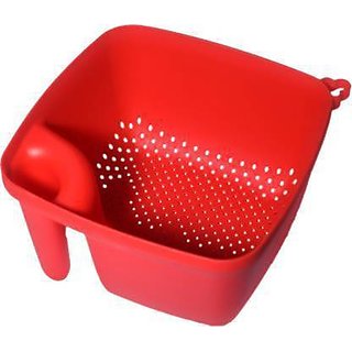 HACKURS Washing Bowl Strainer For Fruits, Vegetables, Rice, Noodle, Paste  Pulses With Handle Colander Strainer (Red)