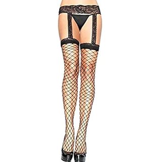                       Black Party Thigh High Stockings with garter Luxury Skin Fit Womens                                              