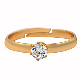                       MissMister Gold Plated Single CZ Solitaire Free Size Valentines Ring Fashion                                              