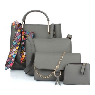 Buy Tmn Combo Of Grey Ribbon Handbag With Sling Bag And Golden Chain Bag And Coin Pouch 4ribn Grey Tie Online Get 63 Off