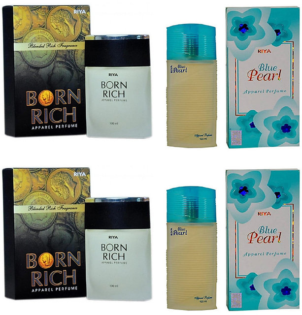 Buy Riya Born Rich and Blue Pearl Perfume 100ml Each Pack of 4