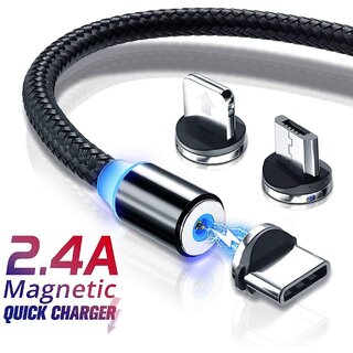Azonmart Rocketkart 3 in 1 Magnetic Charging Cable Zinc Alloy, Multi Magnetic Fast Charger Cable Nylon Braided with LED
