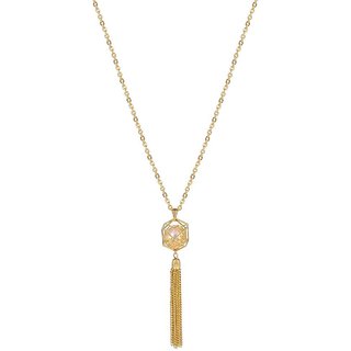                       MissMister Gold Plated Hexagon Prism with Pearl Ball Inside and Tassle Pendant                                              