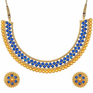                       Sunhari Jewels Blue Metallic Necklace Sets With Earrings For Womens and Girls                                              