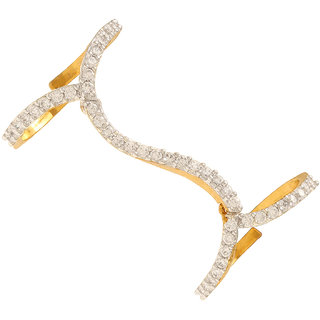                       MissMister Gold Plated CZ Imitation Diamond, Bendable Twin Finger Double Band, Designer Fashion Ring for Women                                              