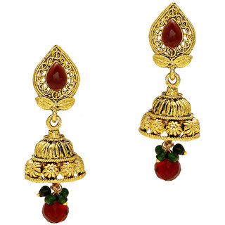                       MissMister Gold Plated Brass Heritage Red, Bridal Jhumki Earrings for Women Brass Jhumki Earring                                              
