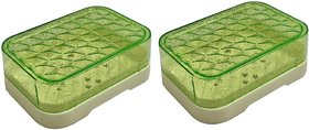 H'ENT SET-2 Diamond Cut Plastic Soap Dish Holder Tray with Lid (Multicolour)