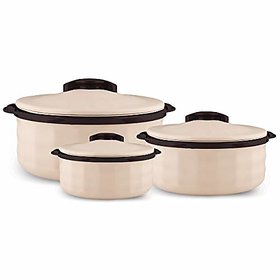 Trueware Regal Serving Casserole Set of 3 (1000+1500+2000 ml)Off White Inner Stainless Steel