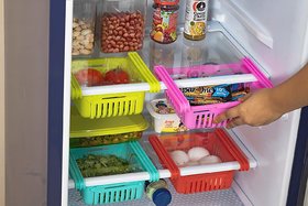 Perfect Life Ideas 4 Pcs Expandable Fridge Storage Rack Organiser Space Saver Refrigerator Sliding Drawer Under Shelf