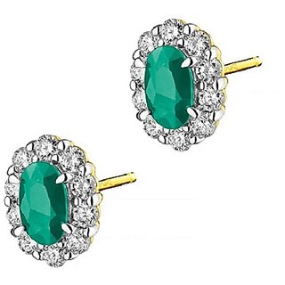                       Ceylonmine -Natural Green Emerald Stud Precious Stone Panna Silver Earring                                              