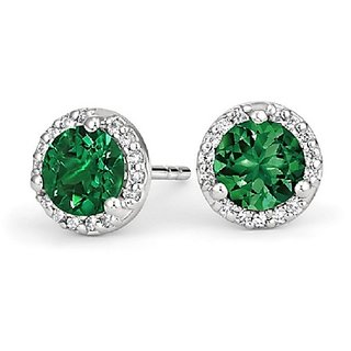                       Natural Green Emerald Stud Precious Stone Panna Silver Earring for Girls by Ceylonmine                                              
