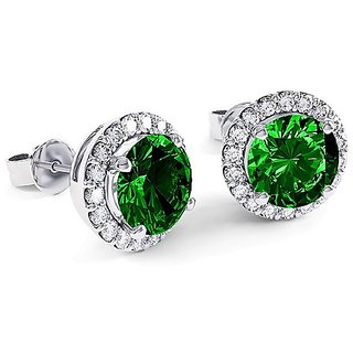                       Silver Green Emerald Stud Earrings for Womens & Girls by Ceylonmine                                              
