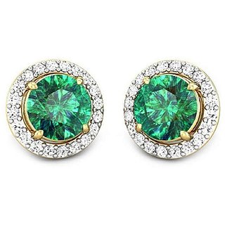                       Sterling Silver with Natural Green emerald stud earrings for girls by Ceylonmine                                              
