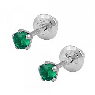                       Sterling Silver with Natural Green emerald stud earrings for girls by Ceylonmine                                              