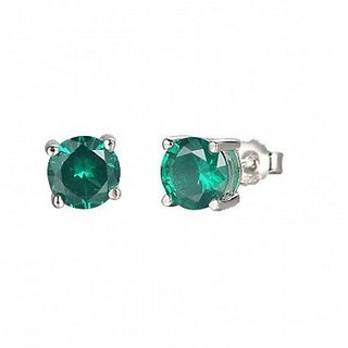                       Ceylonmine - Sterling Silver with Natural Green emerald stud earrings for girls                                              