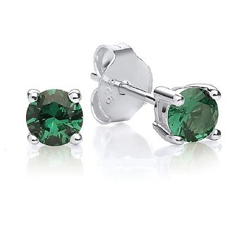                       Sterling Silver with Natural Green emerald stud earrings for  Women by Ceylonmine                                              