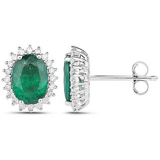                       Ceylonmine - Sterling Silver with Natural Green Panna stud earrings for girls                                              