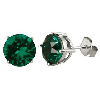                       Unheated Stone Green Emerald (Panna) Stud Silver Earrings by Ceylonmine                                              