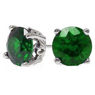                       Studs Collection Silver Emerald Stud Earrings for Women by Ceylonmine                                              