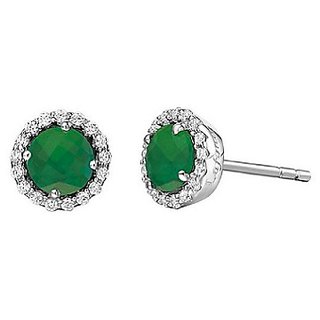                       Pure Silver Green Emerald Stud Earrings for Womensby Ceylonmine                                              