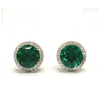                       Ceylonmine - Pure Silver Green Emerald Stud Earrings for Women                                              