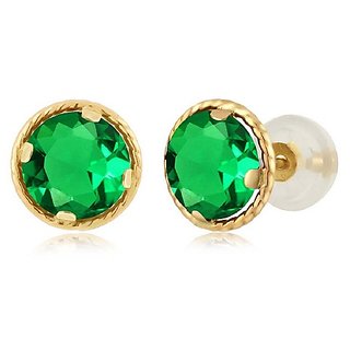                      Ceylonmine - Unheated Stone Green Emerald/Panna Stud Gold Plated Earrings For Women                                              