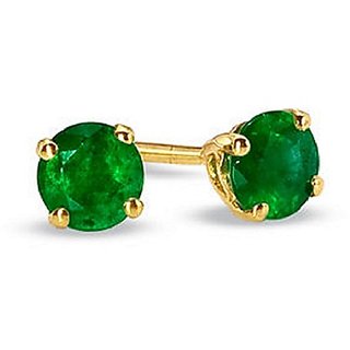                       Gold Plated Earring with Unheated Stone Green Emerald Stud Earrings by Ceylonmine                                              