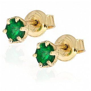 Unheated Stone Green Emerald (Panna) Stud Gold Plated Earrings by Ceylonmine Unheated Stone Green Emerald (Panna) Stud Gold Plated Earrings by Ceylonmine