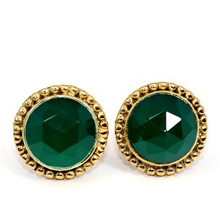                       Ceylonmine Original Green Emerald Stone Gold Plated Earrings For Women                                              