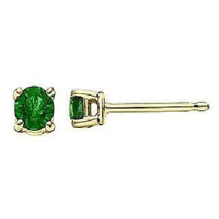                      Natural Green Emerald Stud Precious Stone Gold Plated Earring for Girls by Ceylonmine                                              