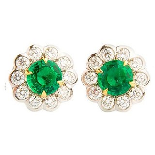                       Gold Plated Green Emerald Stud Earrings for Womens & Girls by Ceylonmine                                              
