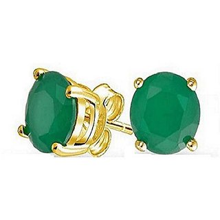                       Gold Plated with Natural Green emerald stud earrings for girls by Ceylonmine                                              