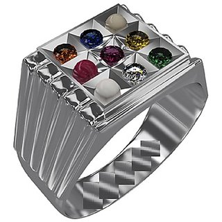                       Silver Navratan Adjustable Ring  for unisex by Ceylonmine                                              