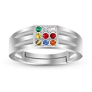                       Lab Certified Stones Original Navratan  Silver Ring  for unisex by Ceylonmine                                              