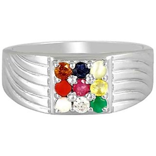                       Natural Navratan Stones pure Silver Adjustable Ring for unisex by Ceylonmine                                              
