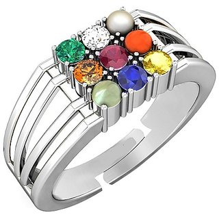                       Pure Navratan Stones Silver Ring  by Ceylonmine for Unisex                                              