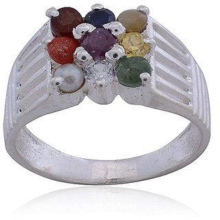                       Natural Navratan Stones Unheated Lab Certified pure Silver Ring by Ceylonmine                                              